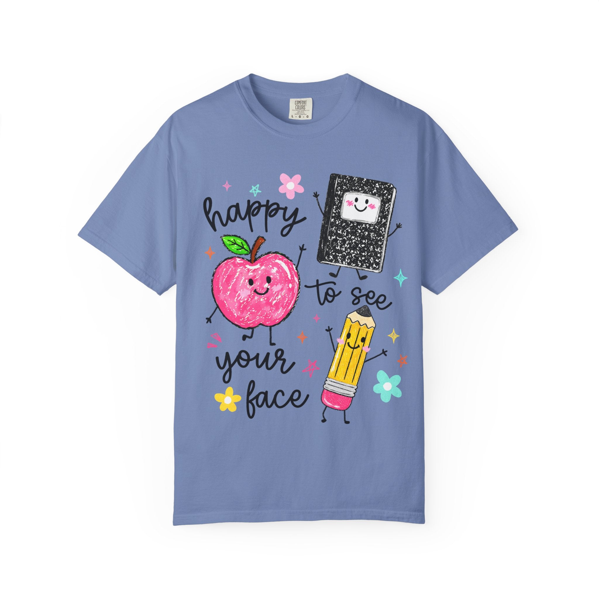 Happy To See Your Face T-Shirt — Cute Apple, Pencil & Notebook Back-to-School Tee