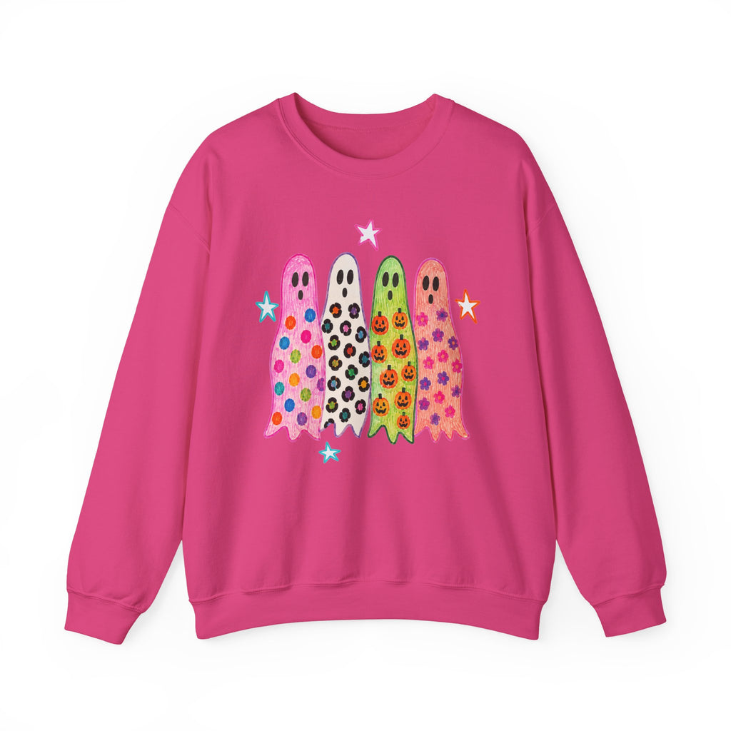 Cute Colorful Ghosts Crewneck Sweatshirt — Psychedelic Halloween Pullover