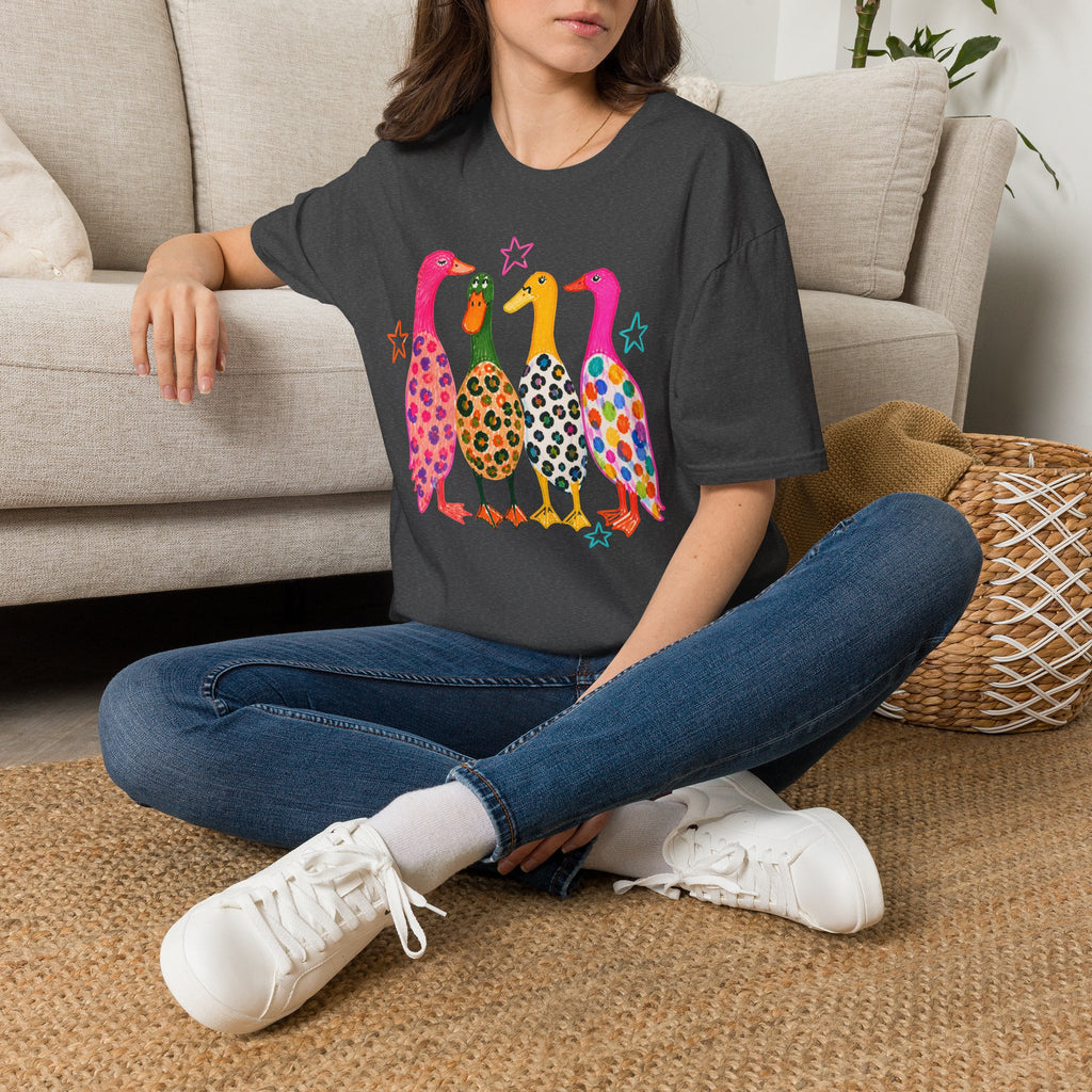 Colorful Patterned Ducks T-Shirt — Whimsical Rainbow Duck Graphic Tee