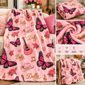Dolly Pink Butterfly & Guitar Velveteen Plush Blanket