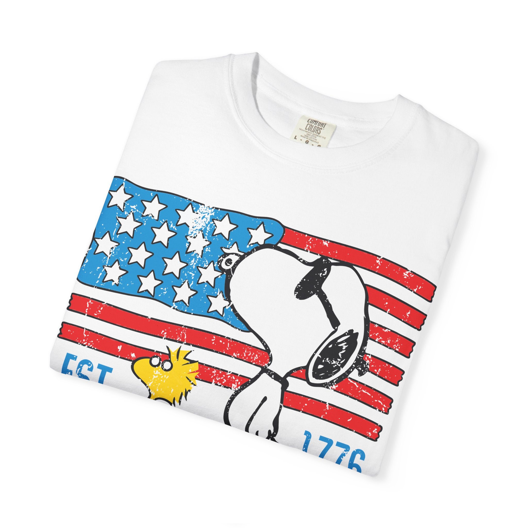 Snoopy & Woodstock American Flag T-Shirt — EST 1776 Patriotic Tee