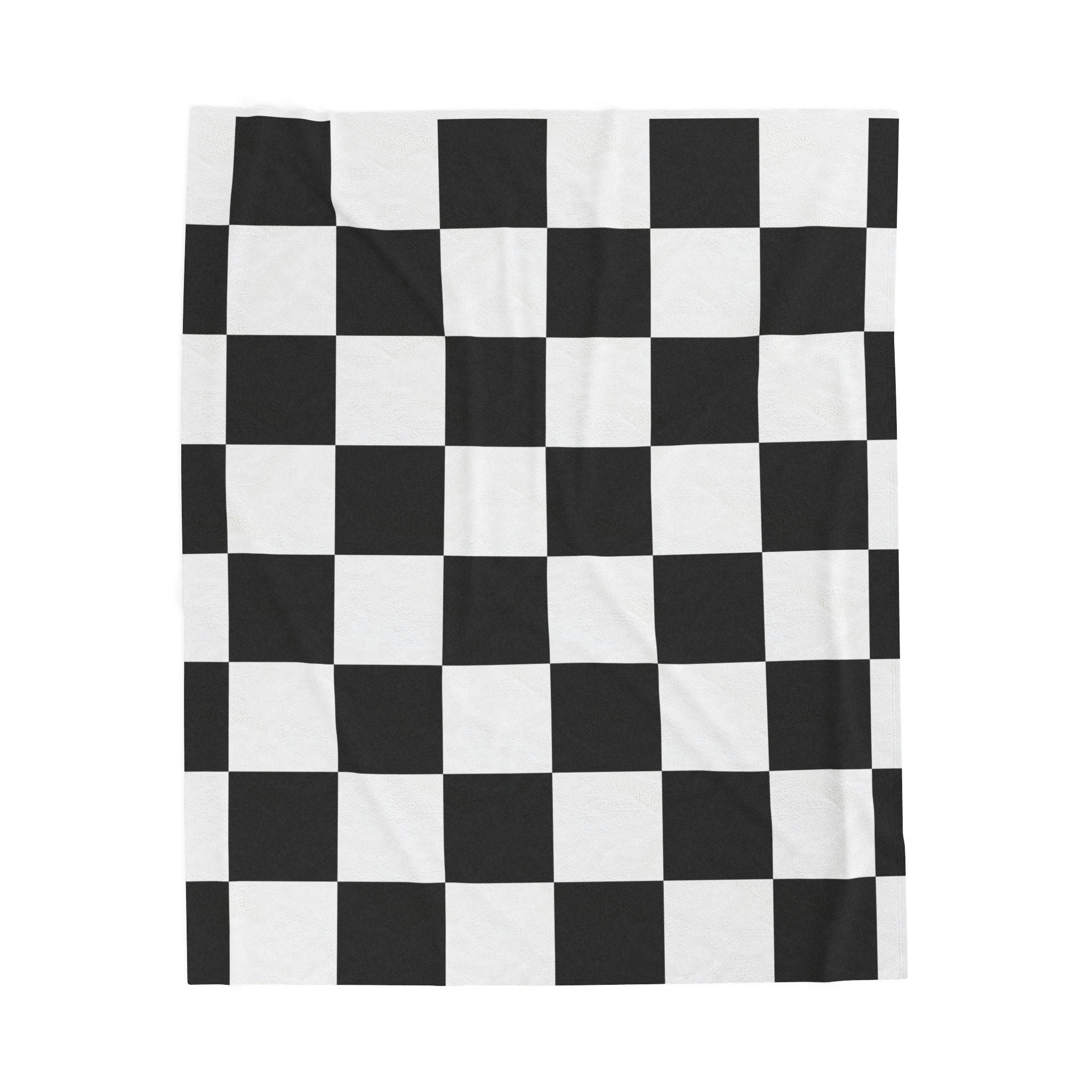 Checkered Velveteen Plush Blanket – Black & White Racing Checkerboard Throw