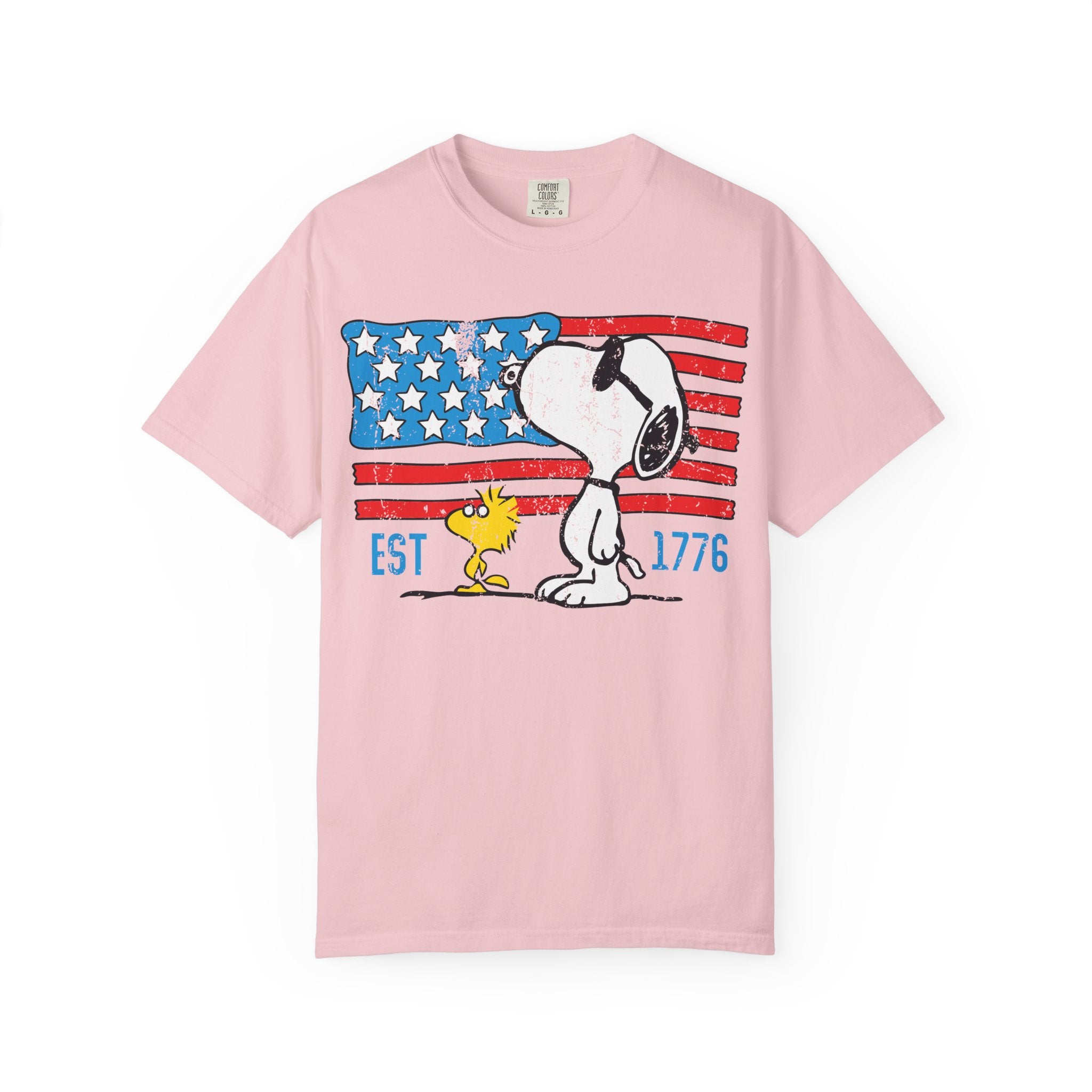 Snoopy & Woodstock American Flag T-Shirt — EST 1776 Patriotic Tee