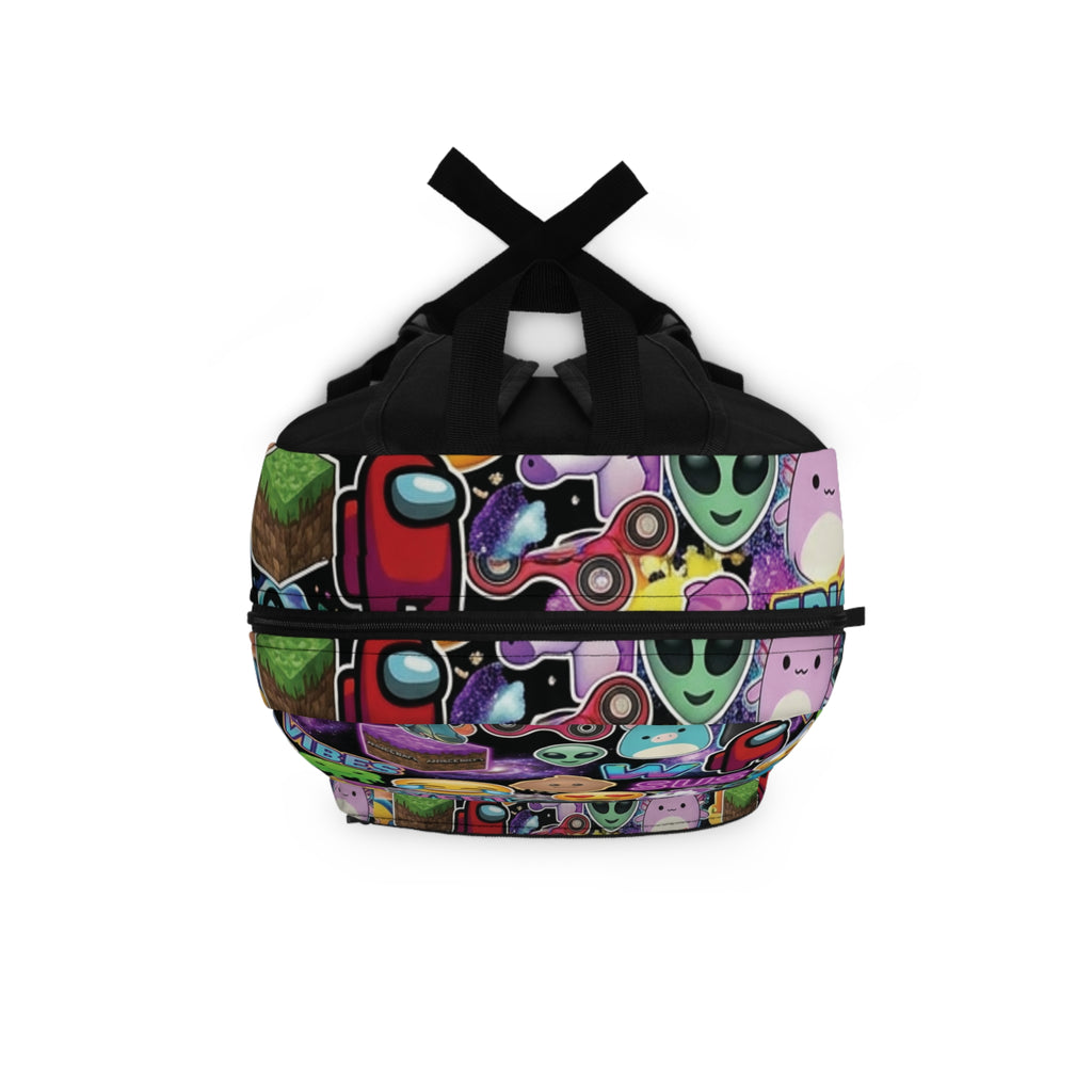 Emoji Collage Backpack — Colorful 'Vibes Sus Yeet' Kids School Bag