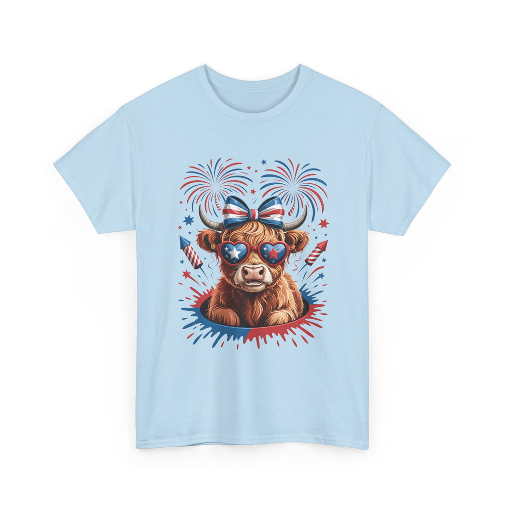 Cow with Sunglasses Patriotic T-Shirt — 4th of July Fireworks Tee