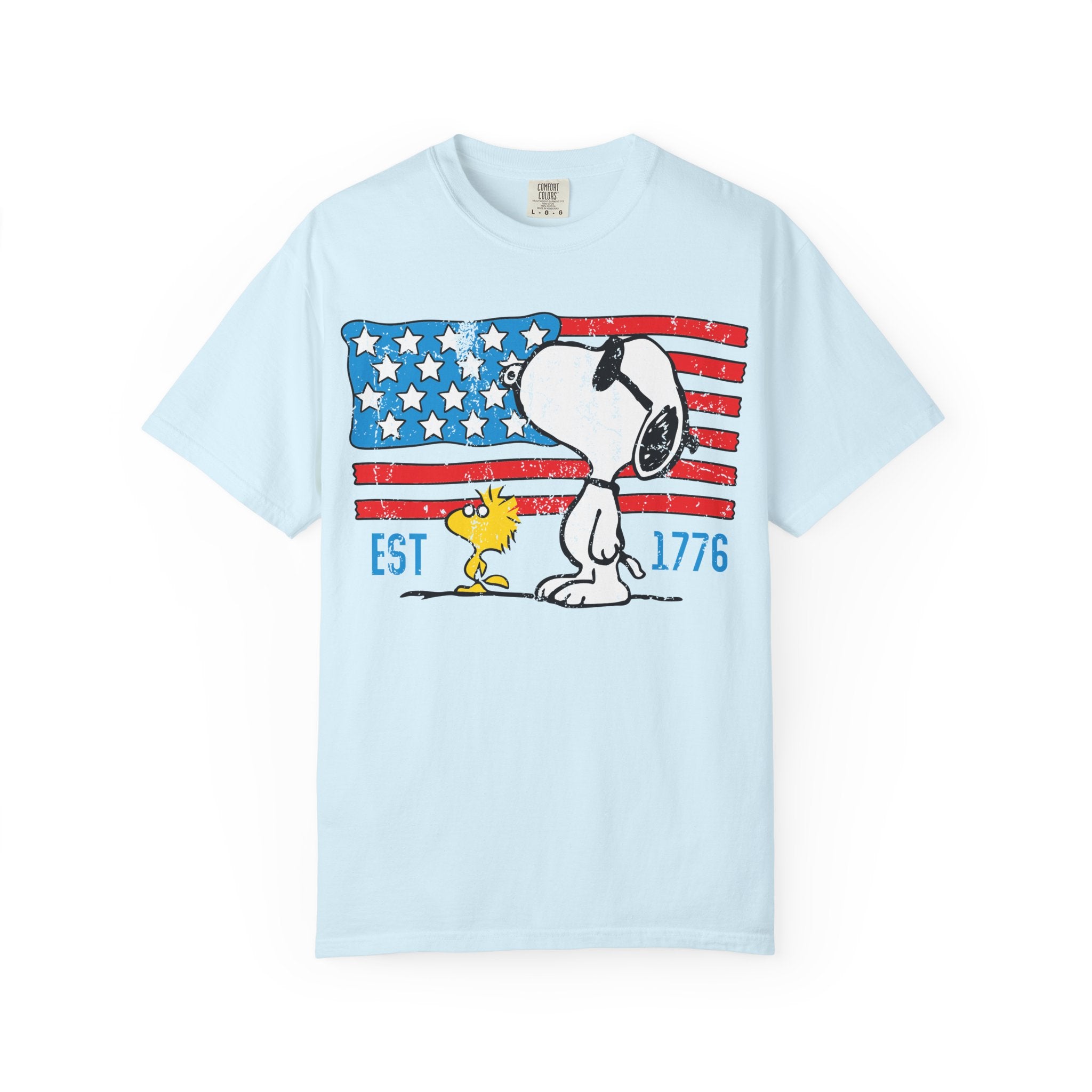 Snoopy & Woodstock American Flag T-Shirt — EST 1776 Patriotic Tee