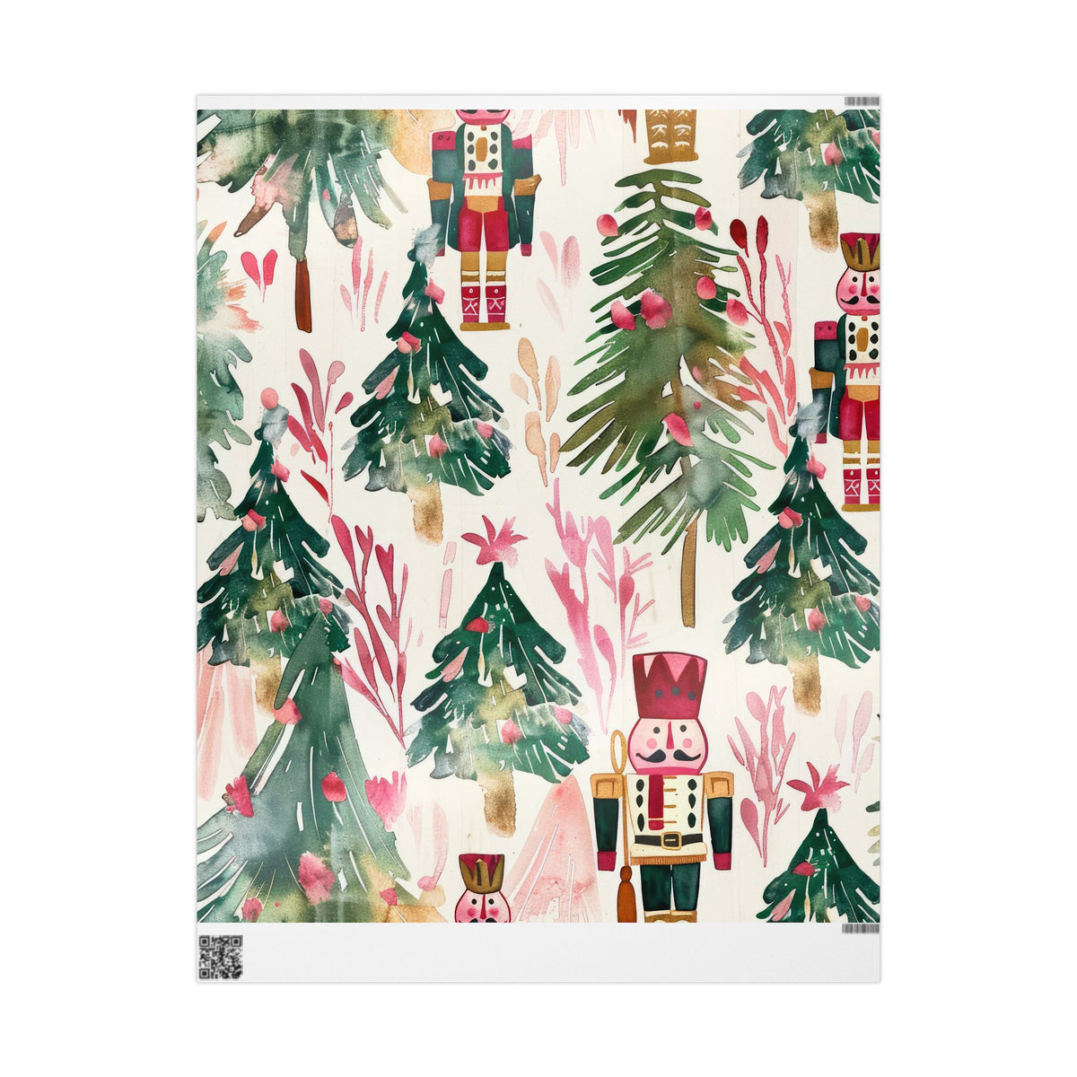 Nutcracker & Watercolor Christmas Tree Wrapping Paper