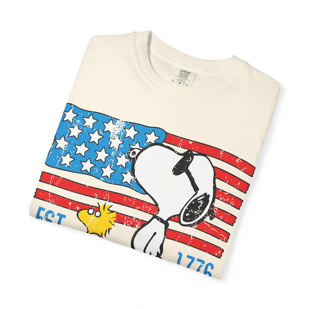 Snoopy & Woodstock American Flag T-Shirt — EST 1776 Patriotic Tee