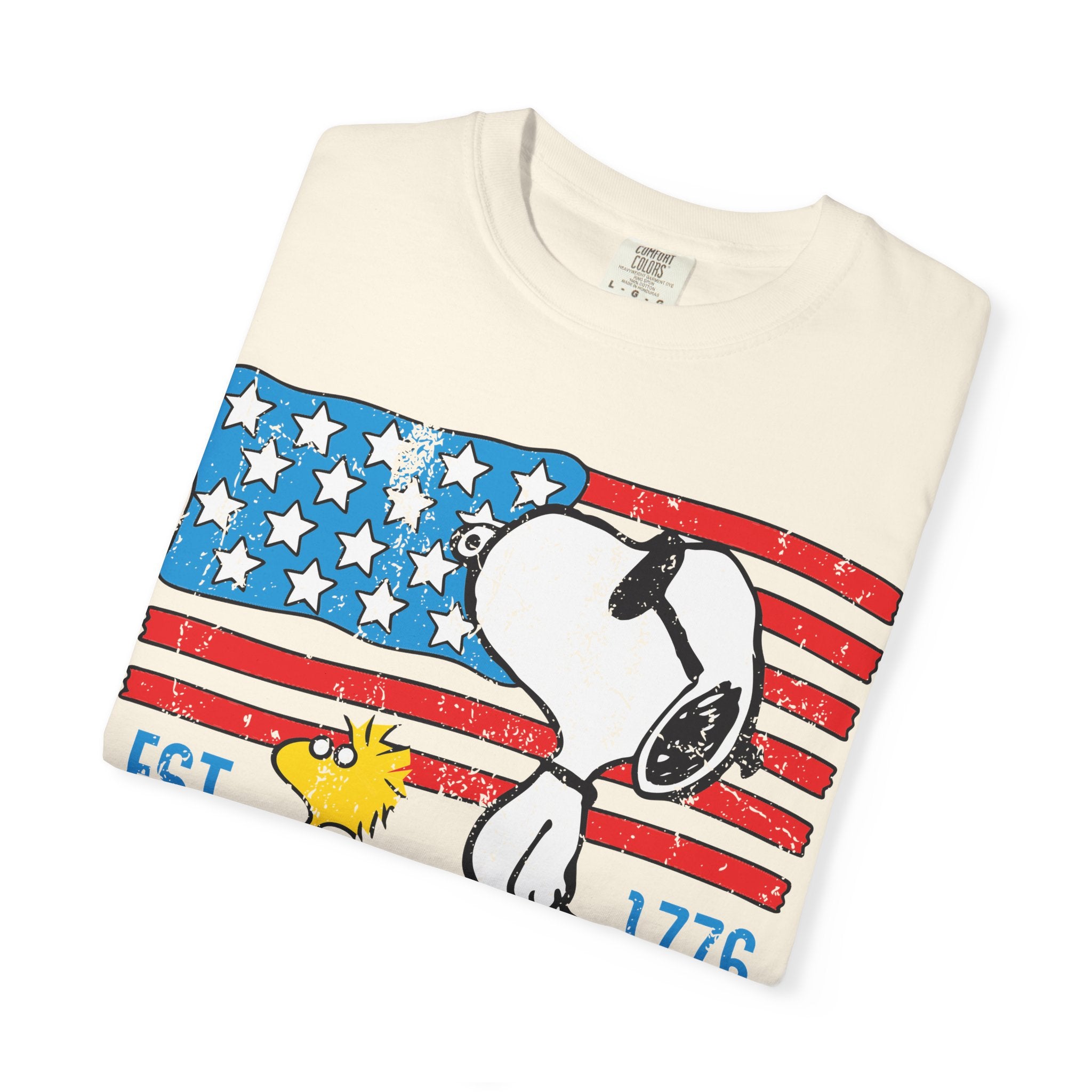 Snoopy & Woodstock American Flag T-Shirt — EST 1776 Patriotic Tee