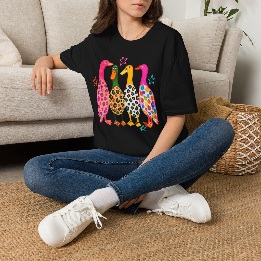 Colorful Patterned Ducks T-Shirt — Whimsical Rainbow Duck Graphic Tee