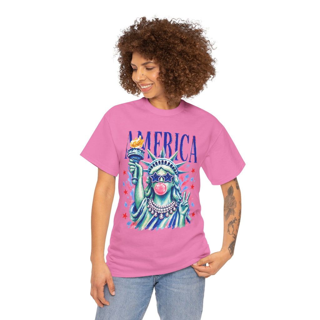 Statue of Liberty Bubblegum Tee — "America" Patriotic Graphic T-Shirt