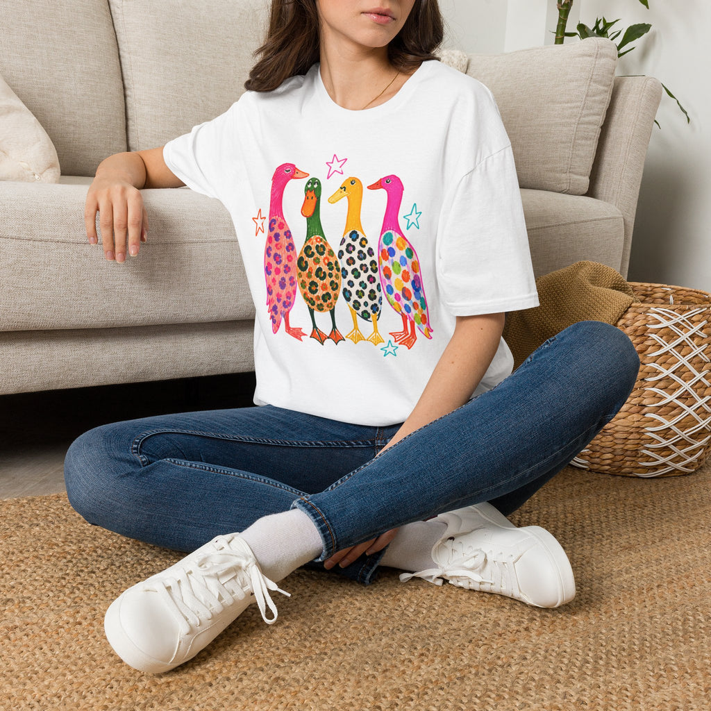 Colorful Patterned Ducks T-Shirt — Whimsical Rainbow Duck Graphic Tee