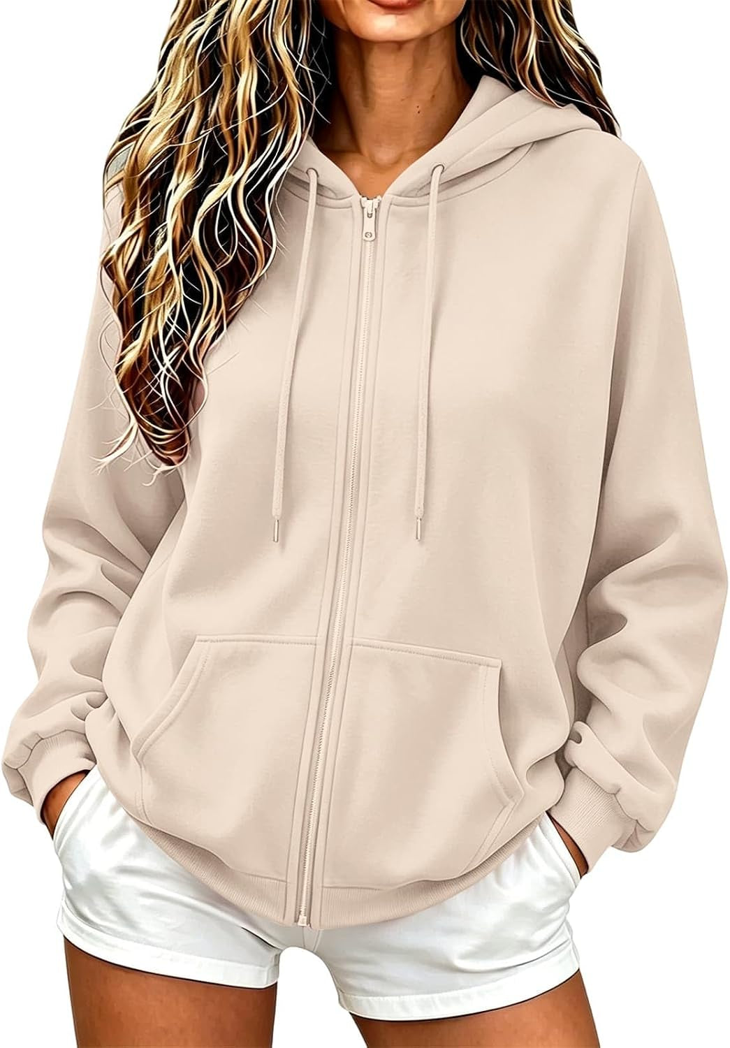Oversized Zip up Hoodie for Women Casual Long Sleeve Sweatshirts Fall Winter Track Jackets
