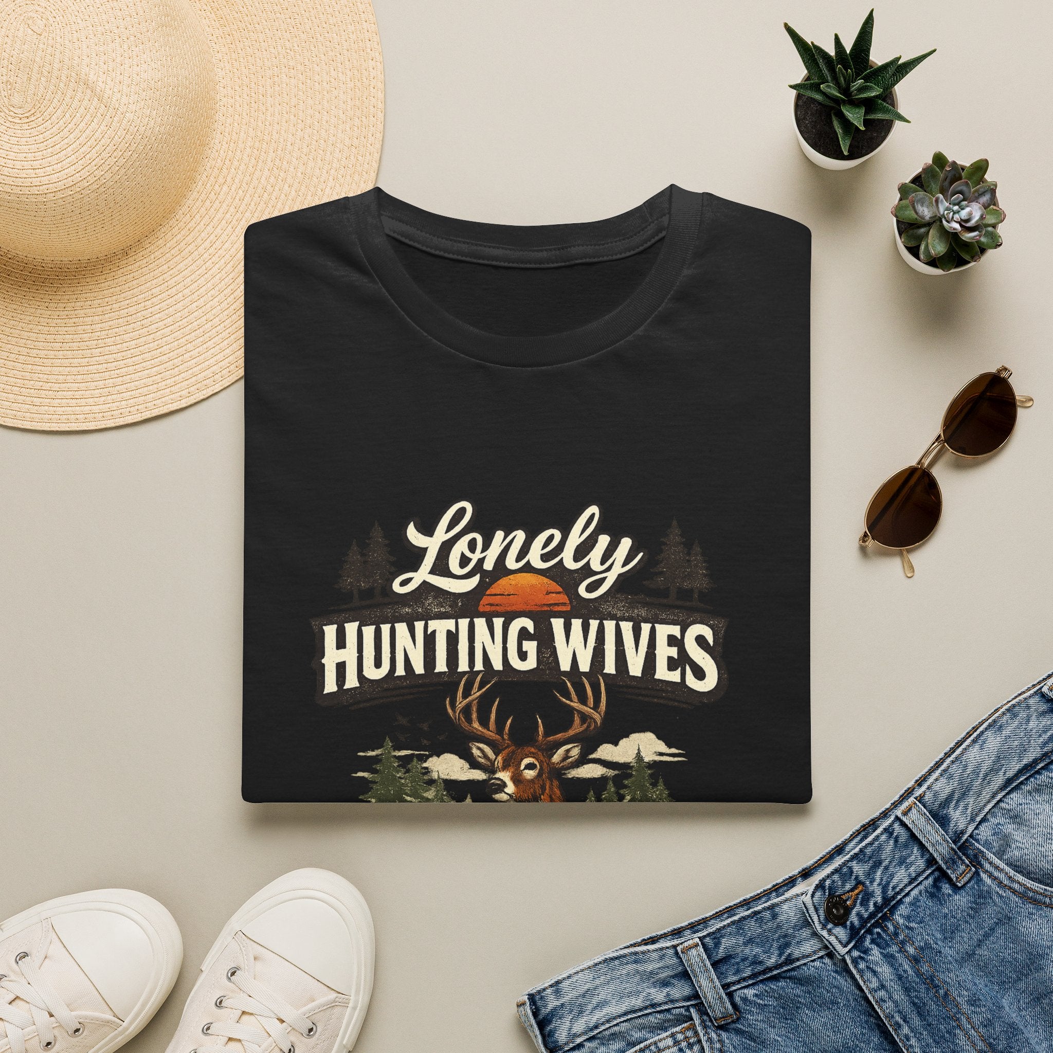 Lonely Hunting Wives T-Shirt — Funny Hunting Wife Graphic Tee