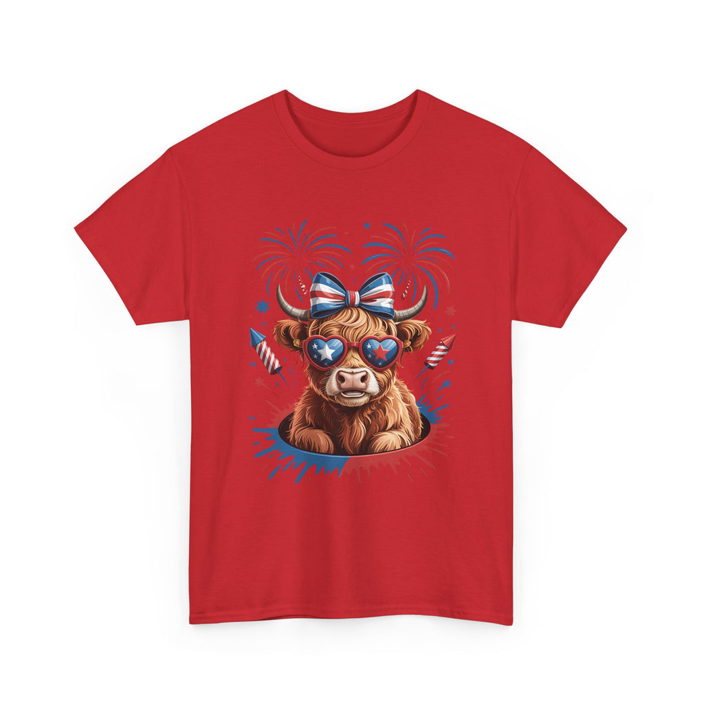 Cow with Sunglasses Patriotic T-Shirt — 4th of July Fireworks Tee