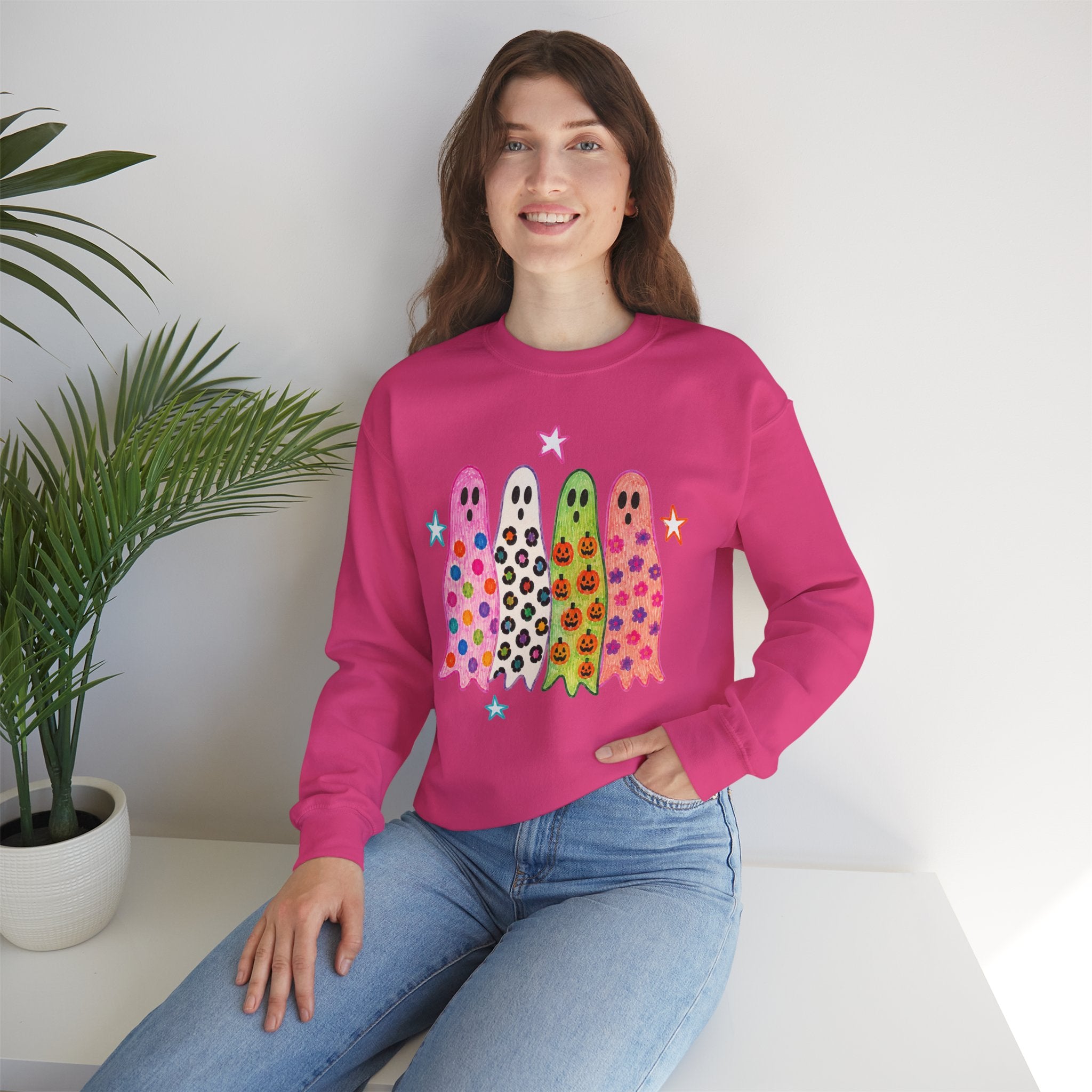 Cute Colorful Ghosts Crewneck Sweatshirt — Psychedelic Halloween Pullover
