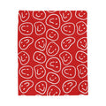 Velveteen Plush Blanket - Red Smiley Face Pattern Cozy Throw