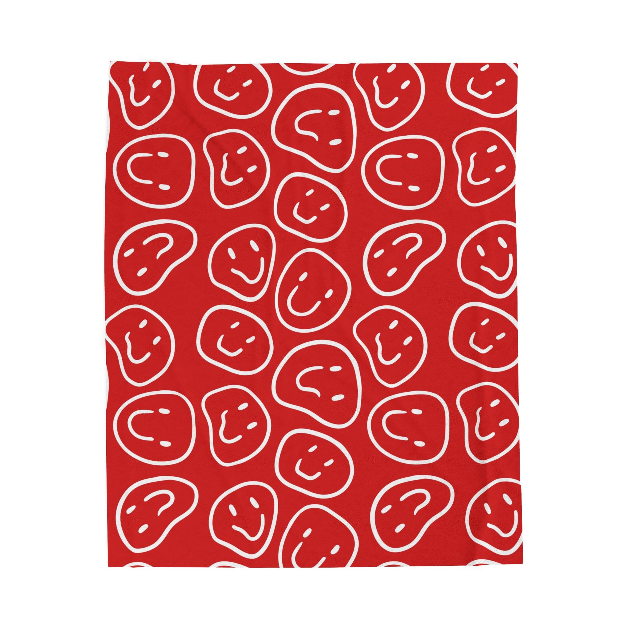 Velveteen Plush Blanket - Red Smiley Face Pattern Cozy Throw
