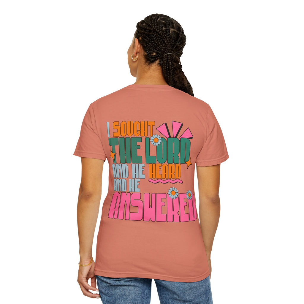 Faith Flower T‑Shirt — “I Sought The Lord And He Heard” Vintage Floral Tee