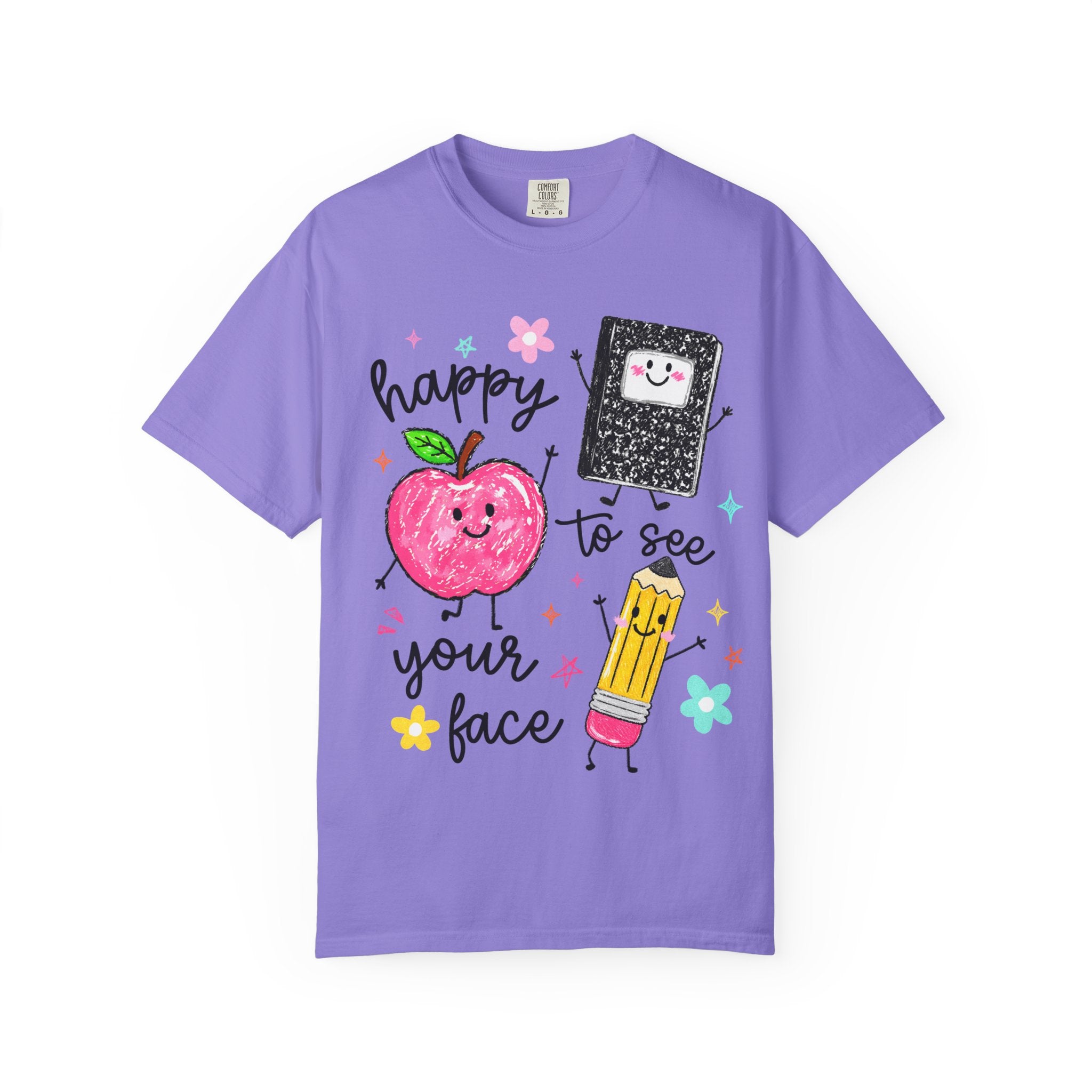 Happy To See Your Face T-Shirt — Cute Apple, Pencil & Notebook Back-to-School Tee