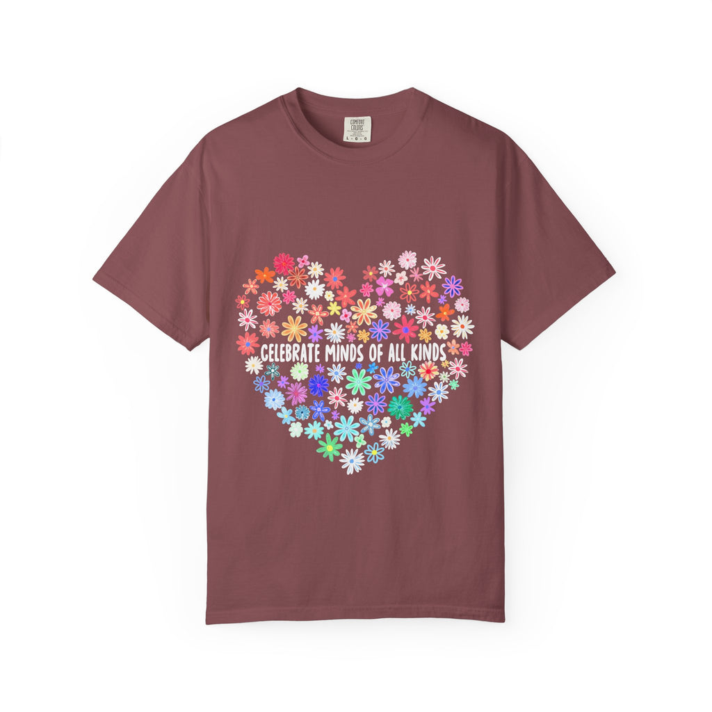 T-Shirt — "Celebrate Minds of All Kinds" Floral Heart Autism Awareness Tee