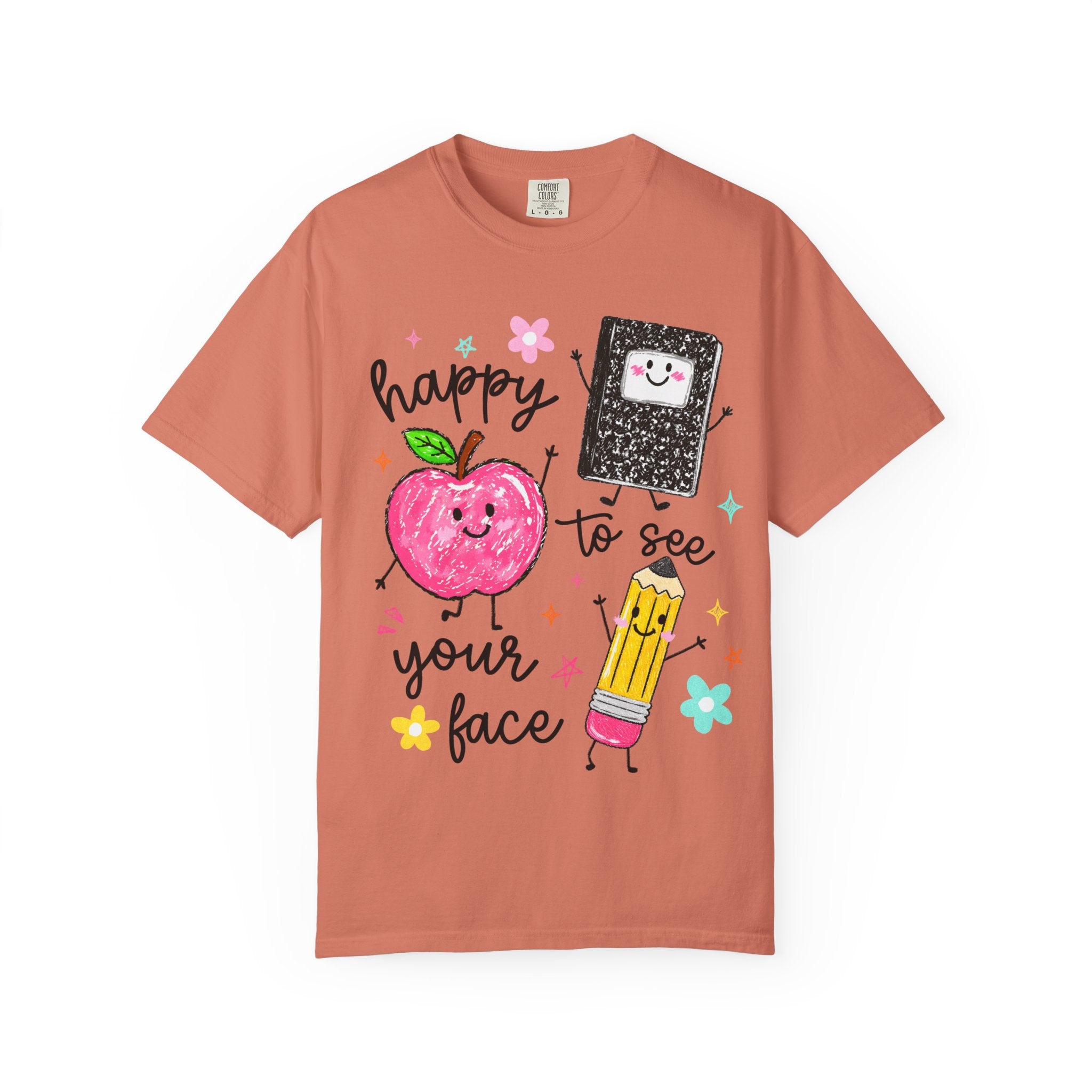 Happy To See Your Face T-Shirt — Cute Apple, Pencil & Notebook Back-to-School Tee
