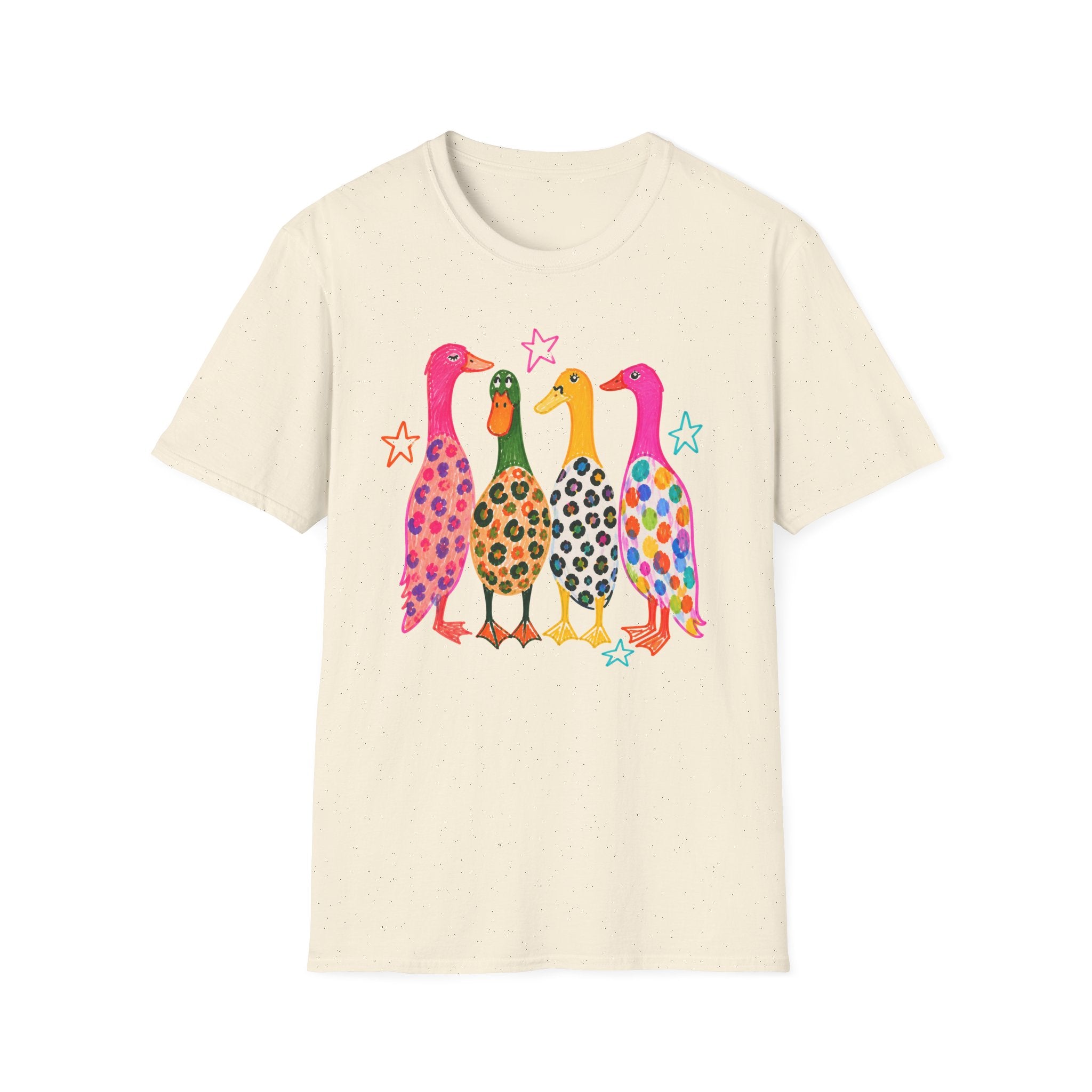 Colorful Patterned Ducks T-Shirt — Whimsical Rainbow Duck Graphic Tee