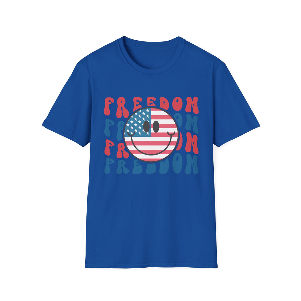 Freedom Smiley T-Shirt — American Flag Retro Graphic Tee for 4th of July