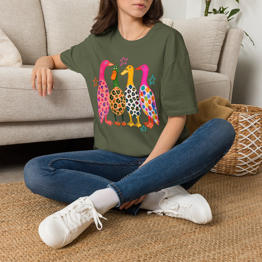 Colorful Patterned Ducks T-Shirt — Whimsical Rainbow Duck Graphic Tee