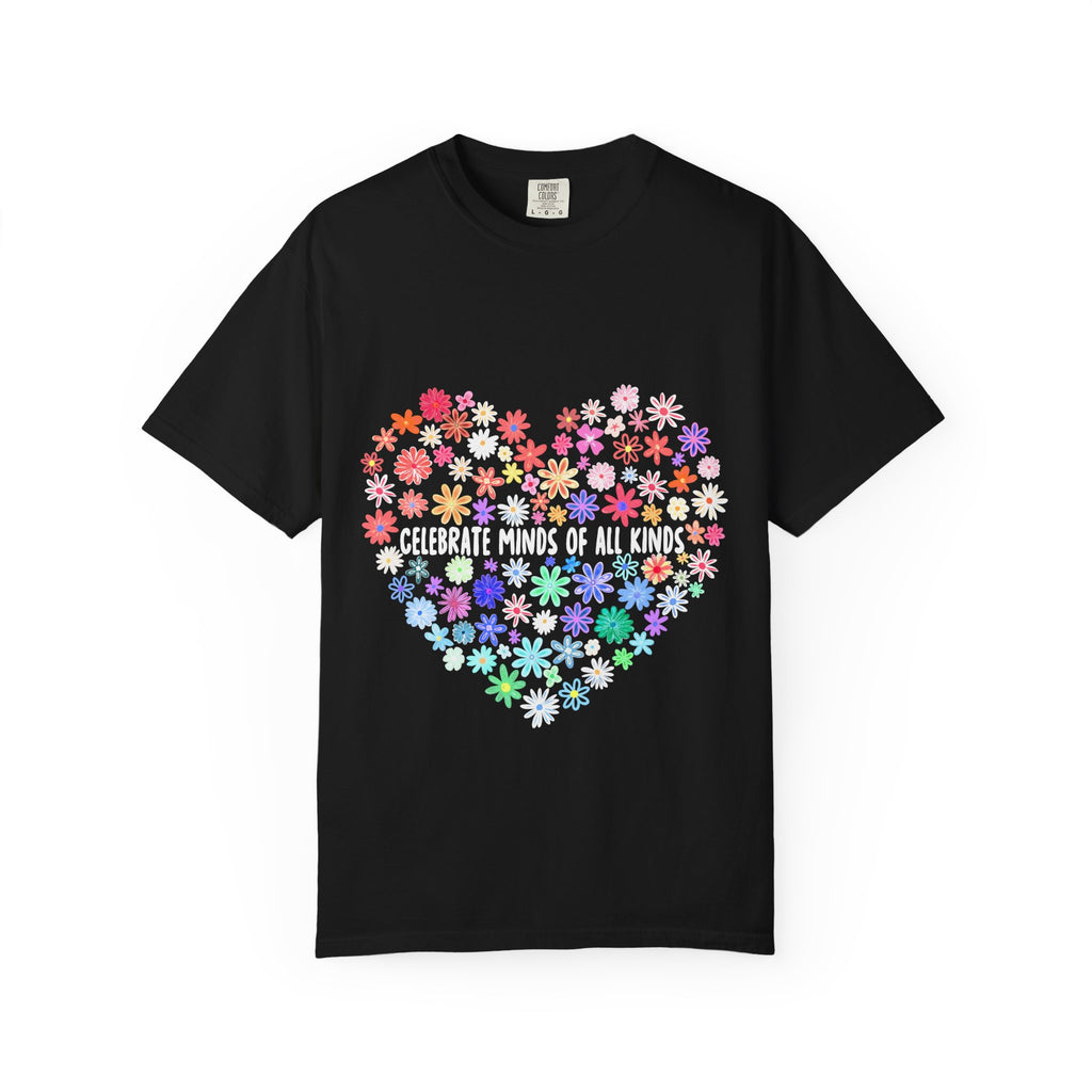 T-Shirt — "Celebrate Minds of All Kinds" Floral Heart Autism Awareness Tee