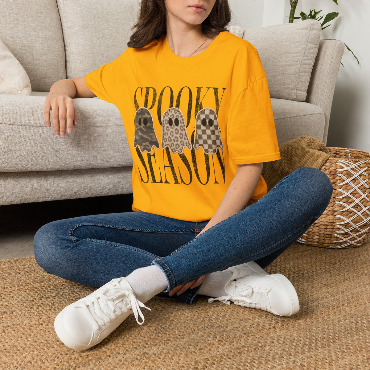 Spooky Season Tee — Leopard, Camo & Checker Ghosts Halloween T-Shirt