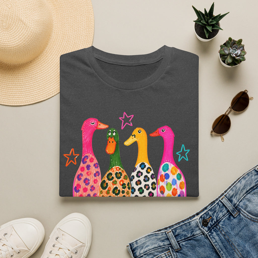 Colorful Patterned Ducks T-Shirt — Whimsical Rainbow Duck Graphic Tee