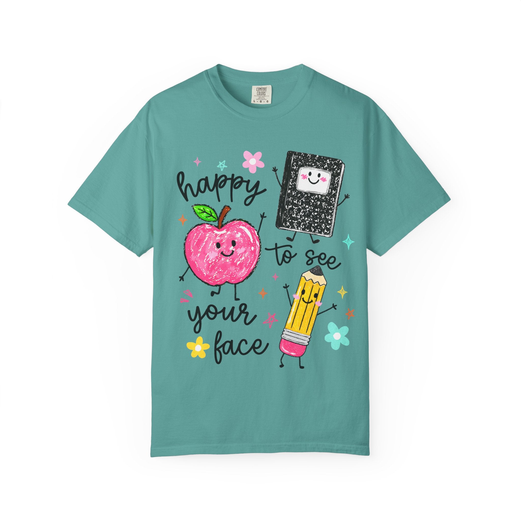 Happy To See Your Face T-Shirt — Cute Apple, Pencil & Notebook Back-to-School Tee