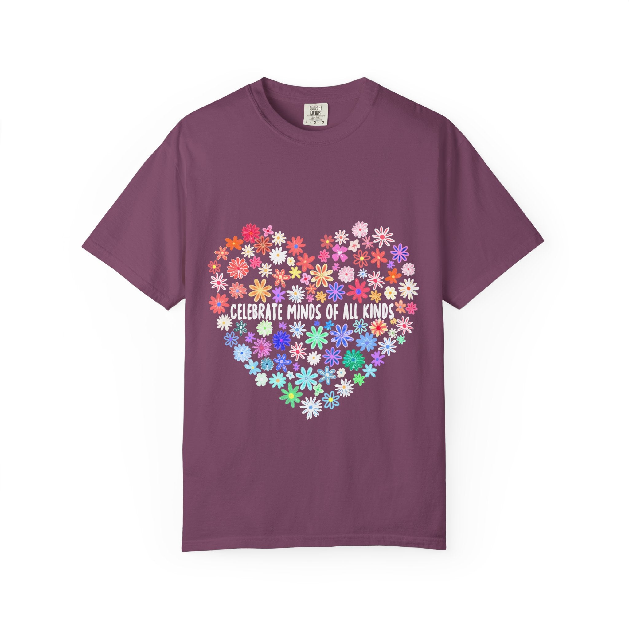 T-Shirt — "Celebrate Minds of All Kinds" Floral Heart Autism Awareness Tee