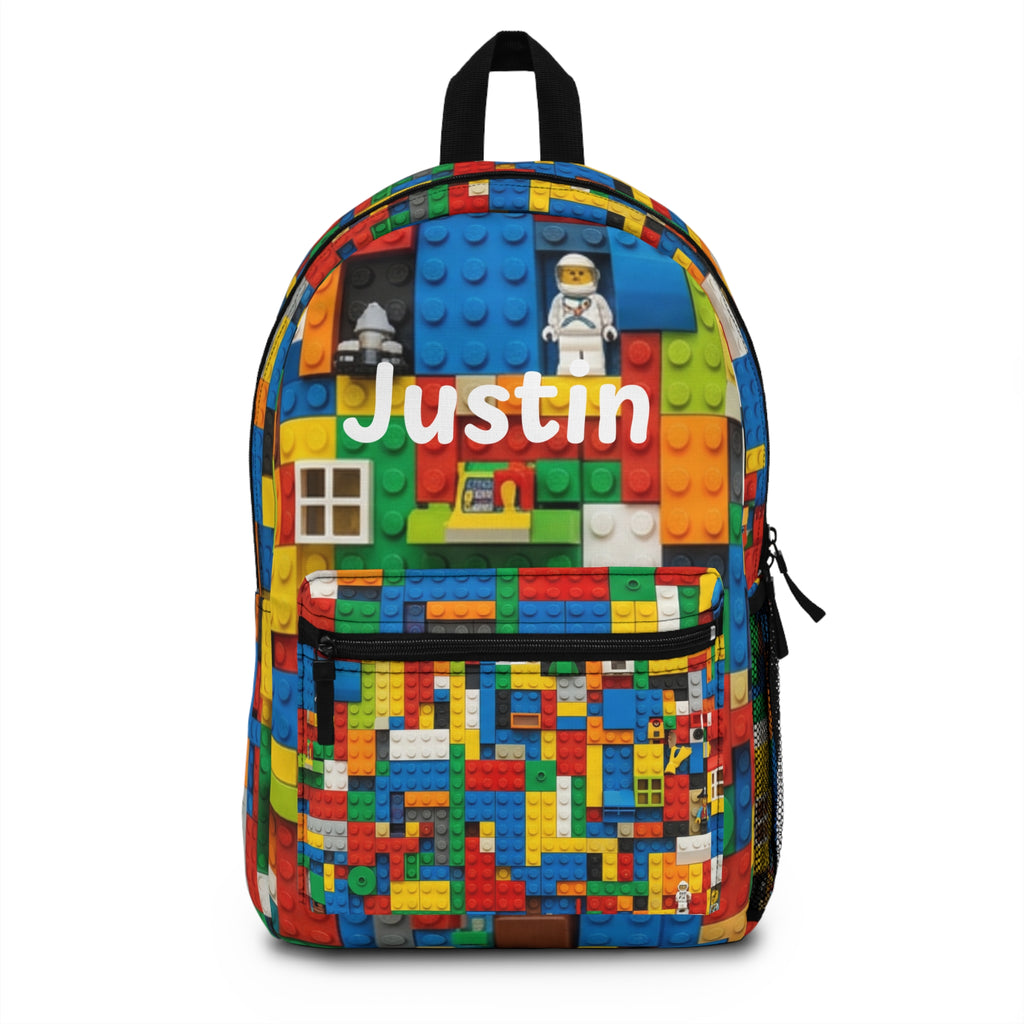 Personalized Kids Brick-Pattern Backpack – Custom Name School Bag (e.g., "Justin")