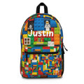 Personalized Kids Brick-Pattern Backpack – Custom Name School Bag (e.g., "Justin")