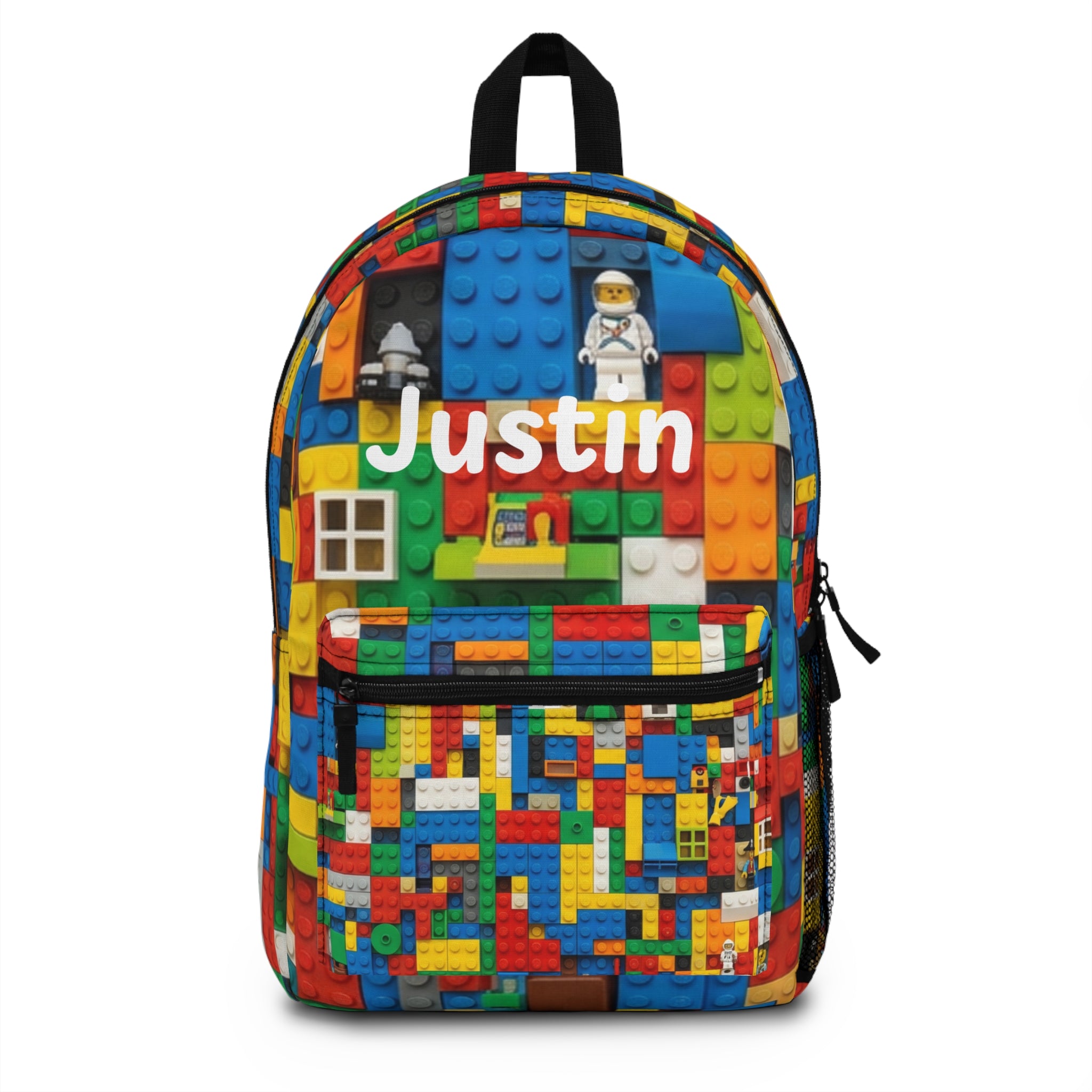 Personalized Kids Brick-Pattern Backpack – Custom Name School Bag (e.g., "Justin")