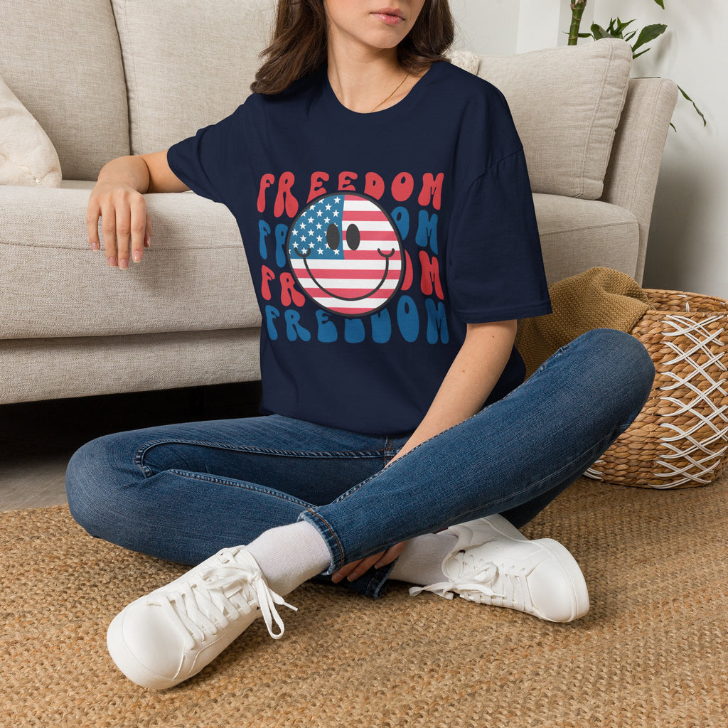 Freedom Smiley T-Shirt — American Flag Retro Graphic Tee for 4th of July