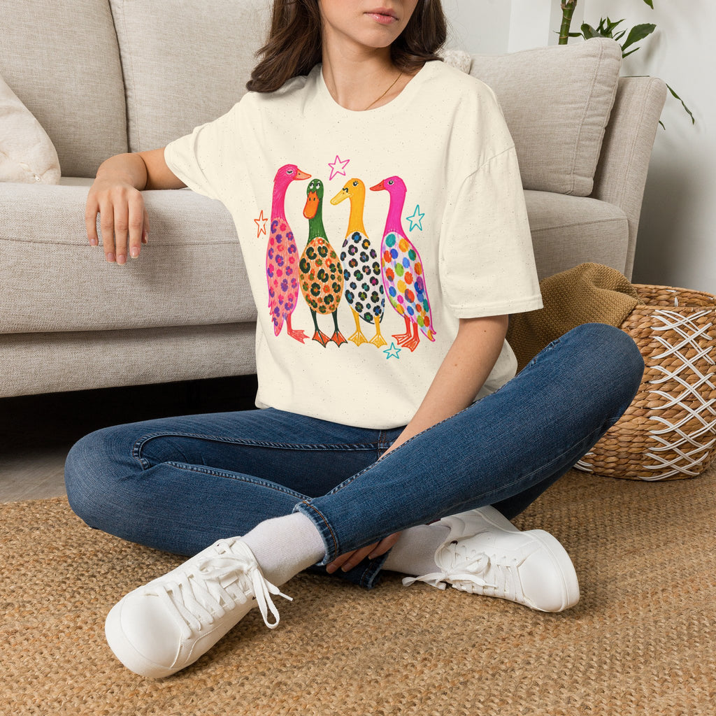 Colorful Patterned Ducks T-Shirt — Whimsical Rainbow Duck Graphic Tee