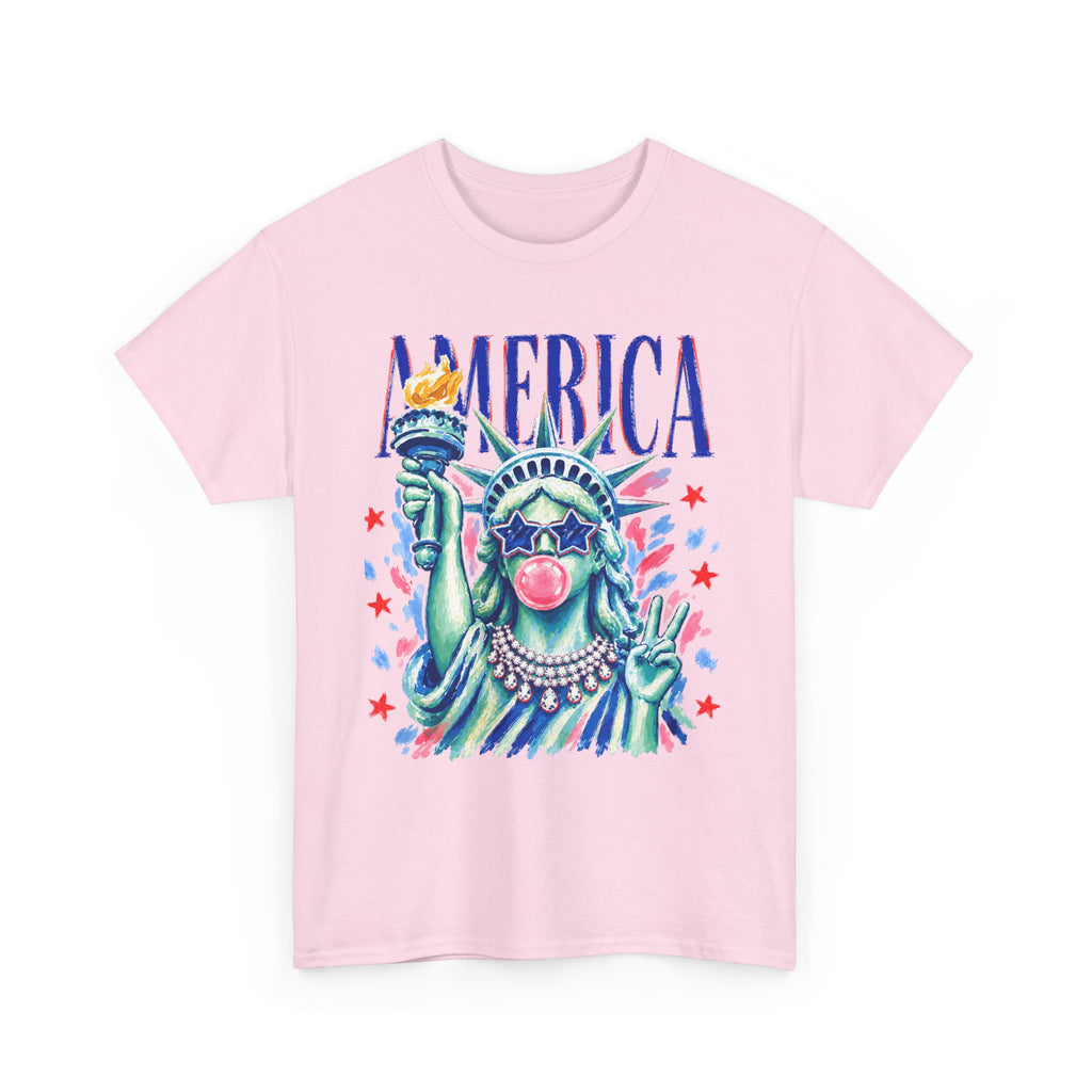 Statue of Liberty Bubblegum Tee — "America" Patriotic Graphic T-Shirt