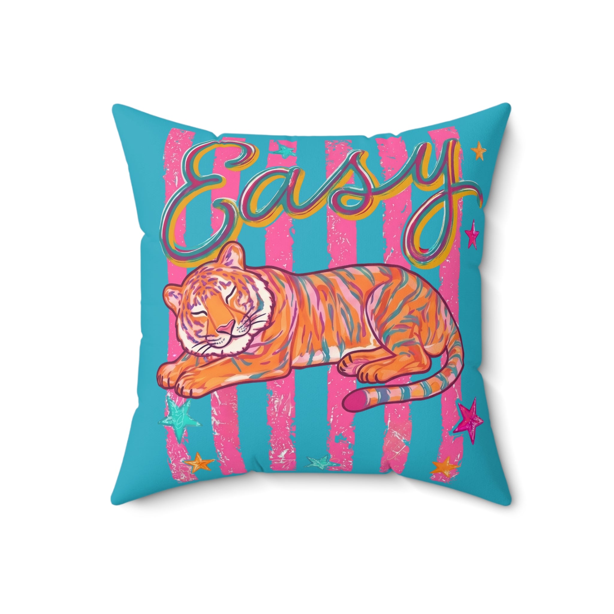 Easy Tiger Decorative Pillow — Colorful Retro Striped Throw Pillow