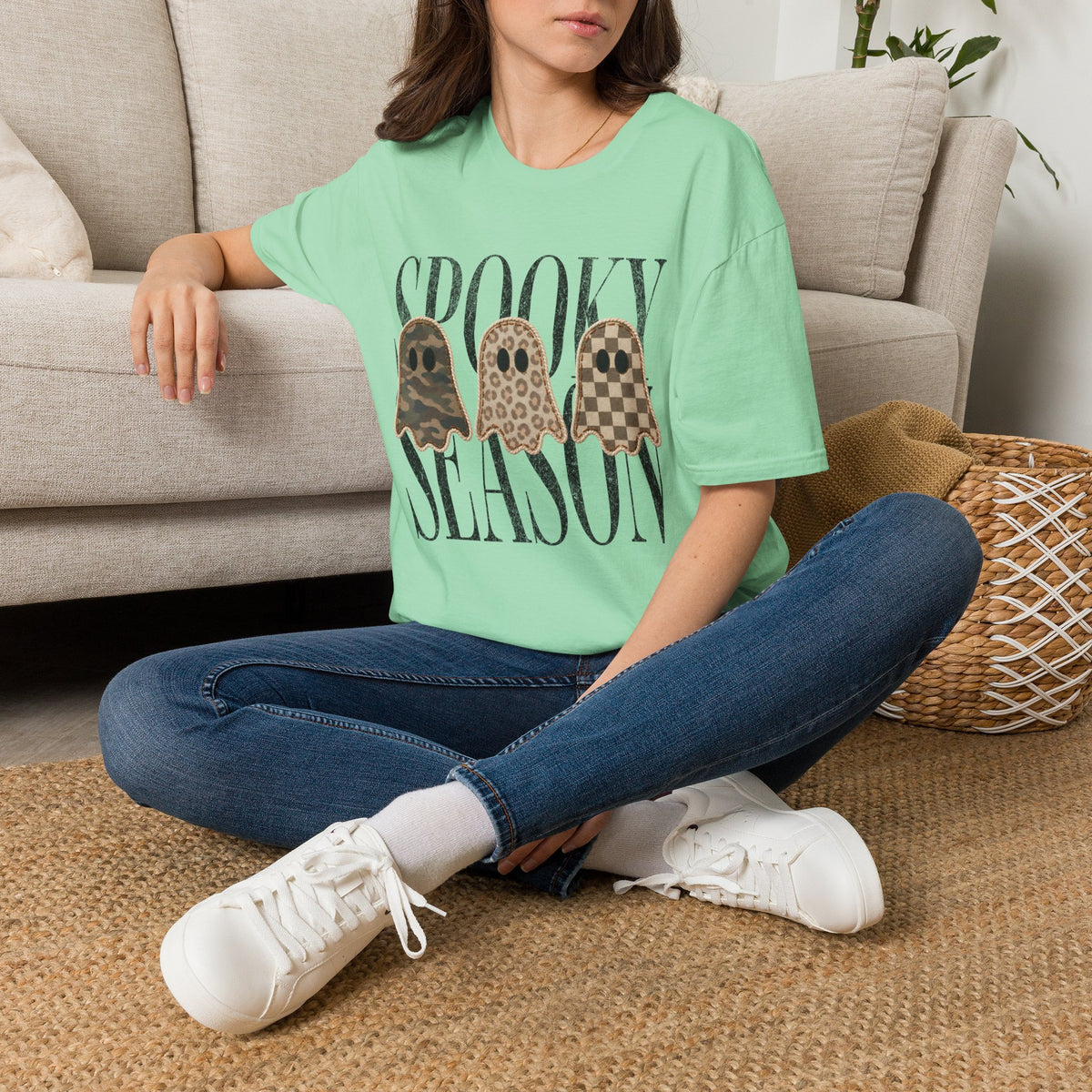 Spooky Season Tee — Leopard, Camo & Checker Ghosts Halloween T-Shirt