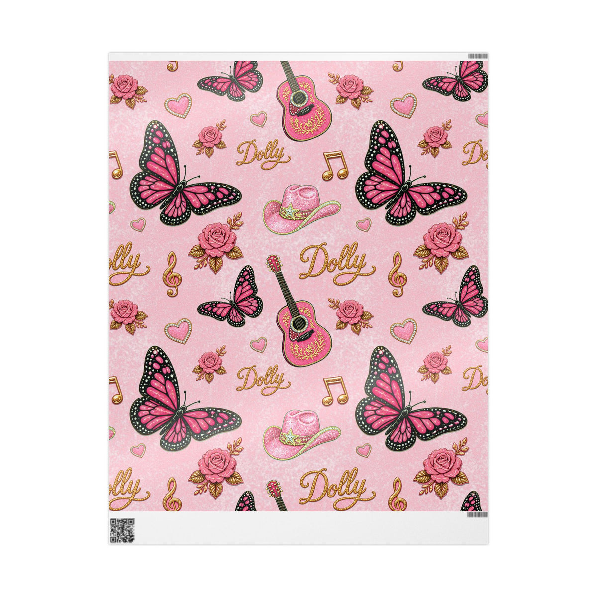 Dolly Pink Butterfly Guitar Wrapping Paper