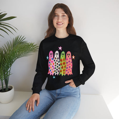 Cute Colorful Ghosts Crewneck Sweatshirt — Psychedelic Halloween Pullover