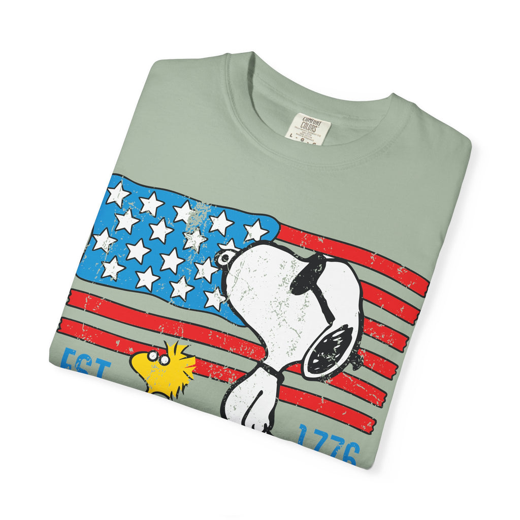 Snoopy & Woodstock American Flag T-Shirt — EST 1776 Patriotic Tee