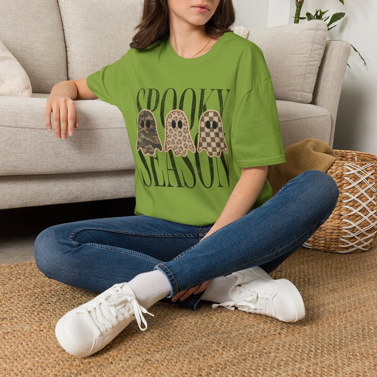 Spooky Season Tee — Leopard, Camo & Checker Ghosts Halloween T-Shirt