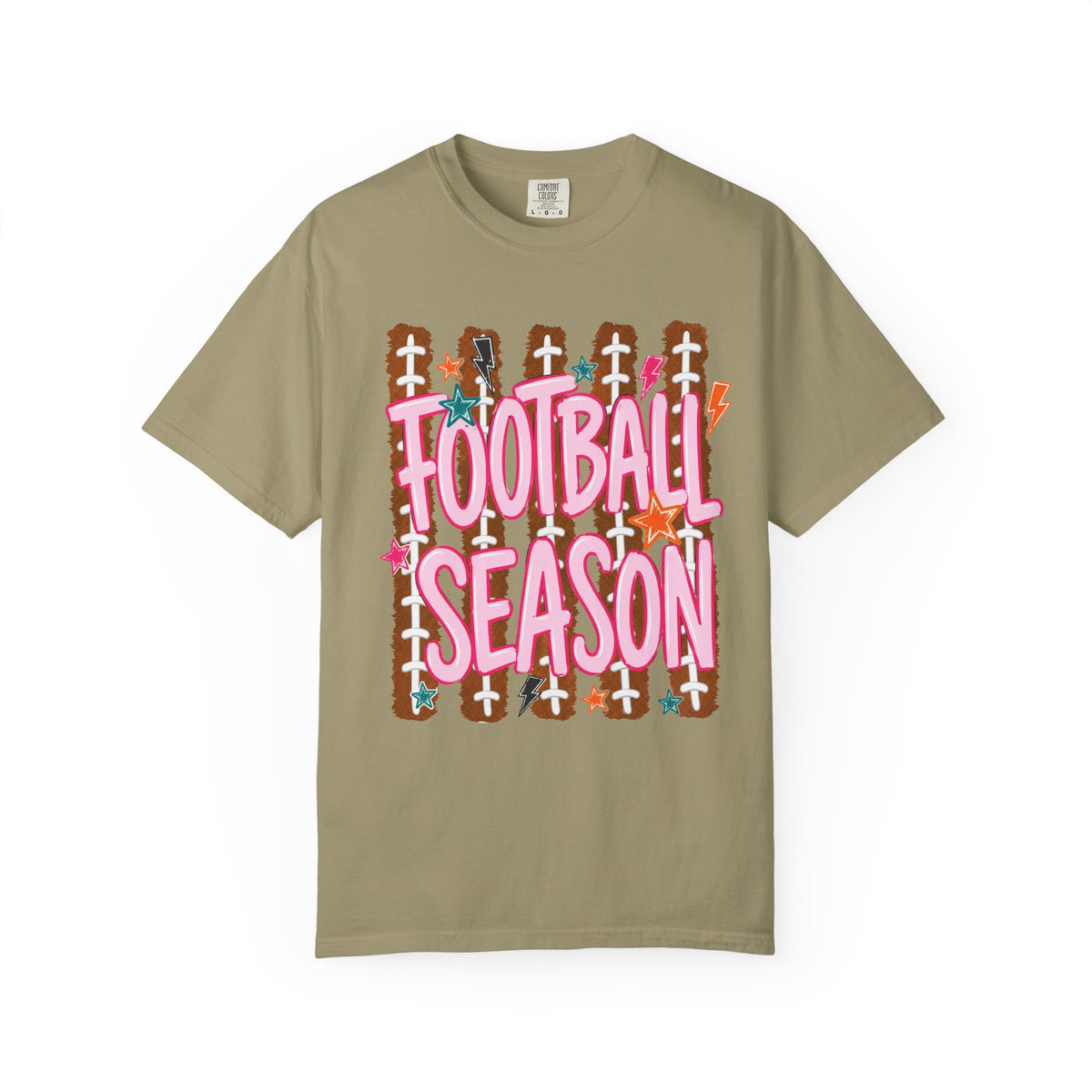 Football Season T-Shirt — Playful Pink Script on Football Field Graphic
