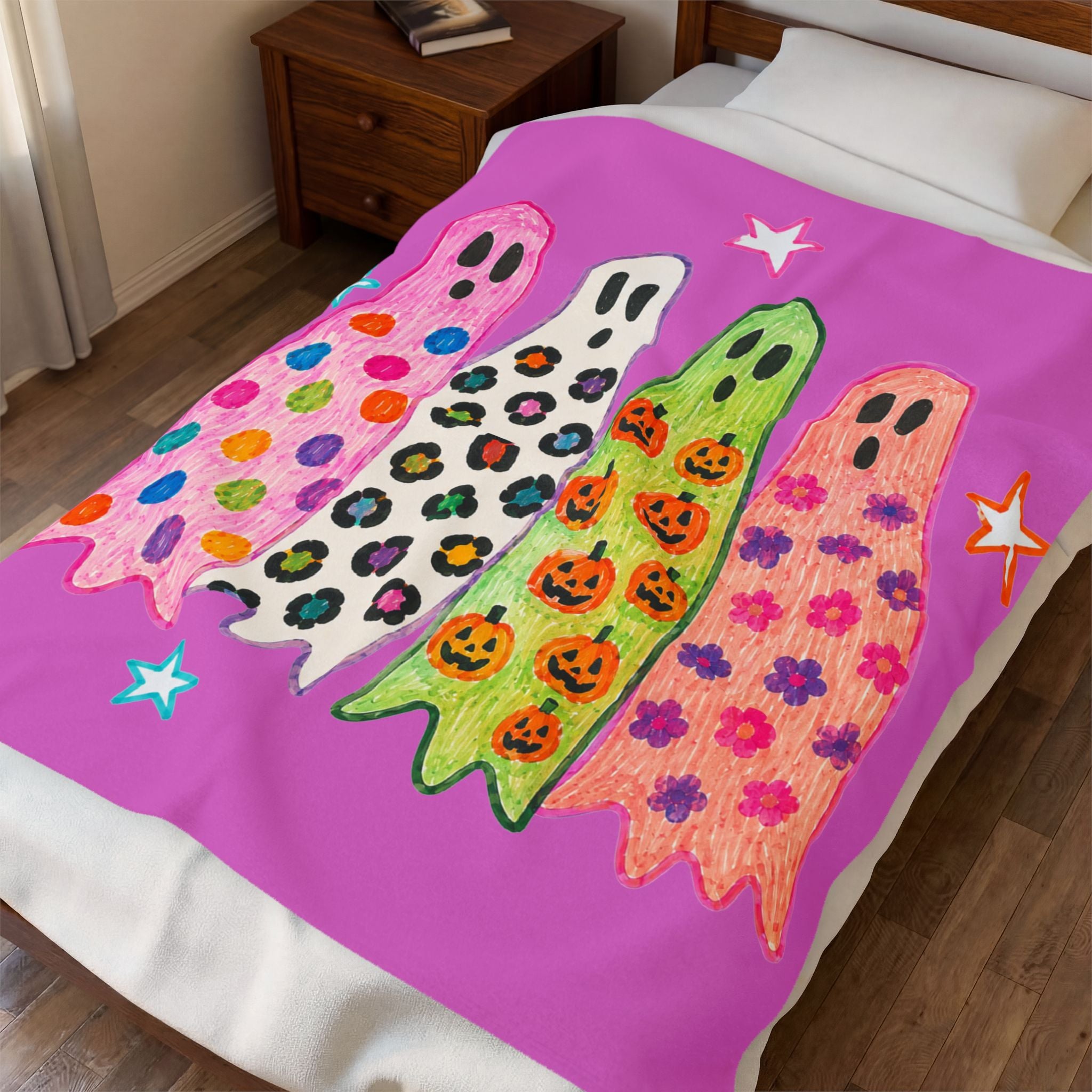 Halloween Polka-Dot Ghost Velveteen Plush Blanket