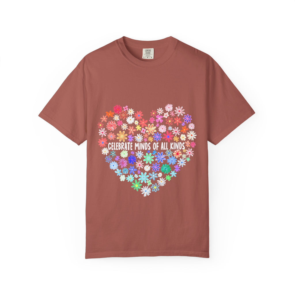 T-Shirt — "Celebrate Minds of All Kinds" Floral Heart Autism Awareness Tee