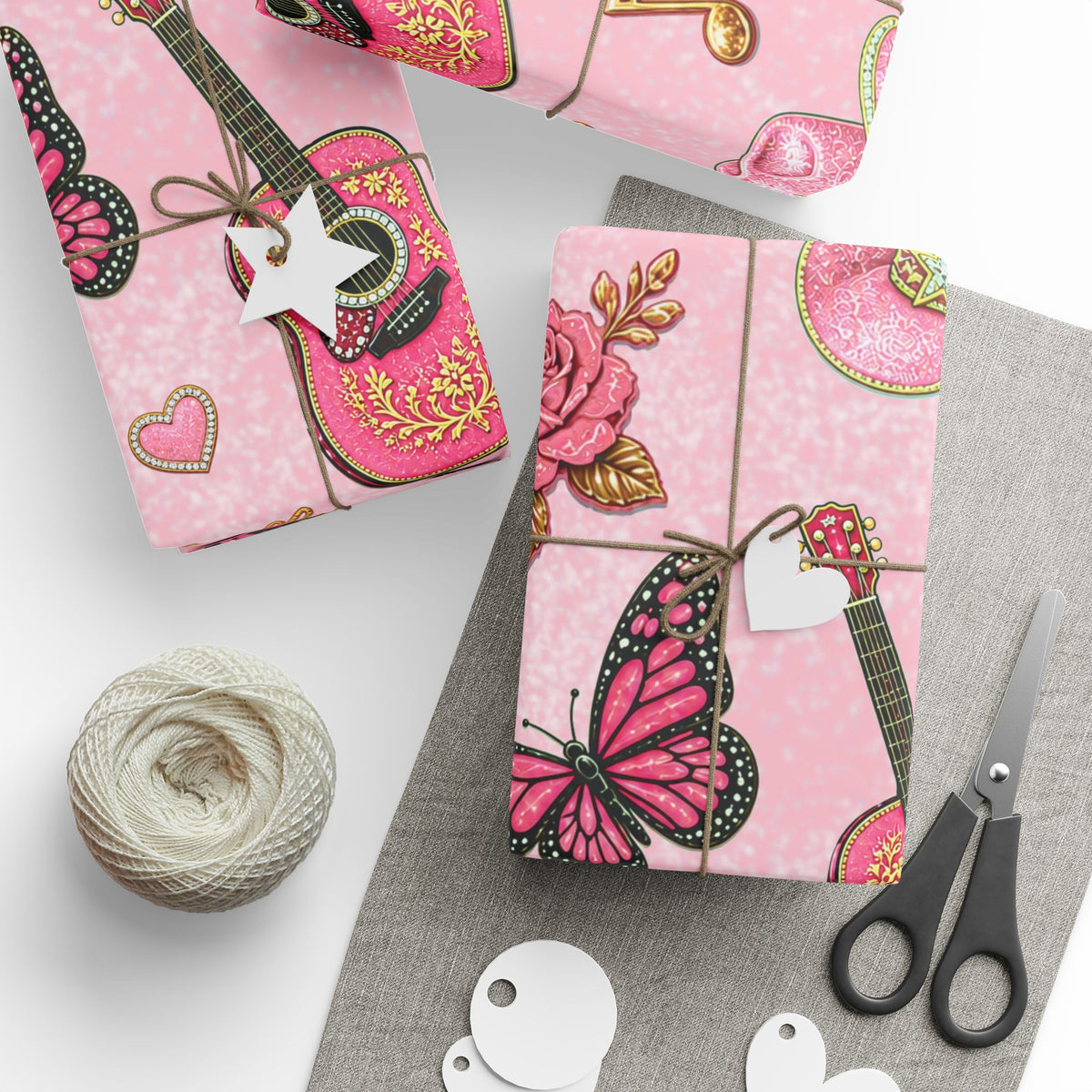Dolly Pink Butterfly Guitar Wrapping Paper